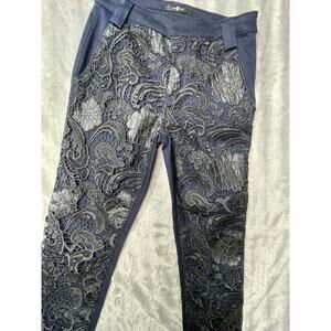 Seven For all Mankind NWT Pencil Trouser W/Lace MSRP $265 Navy‎ Blue Women's 26